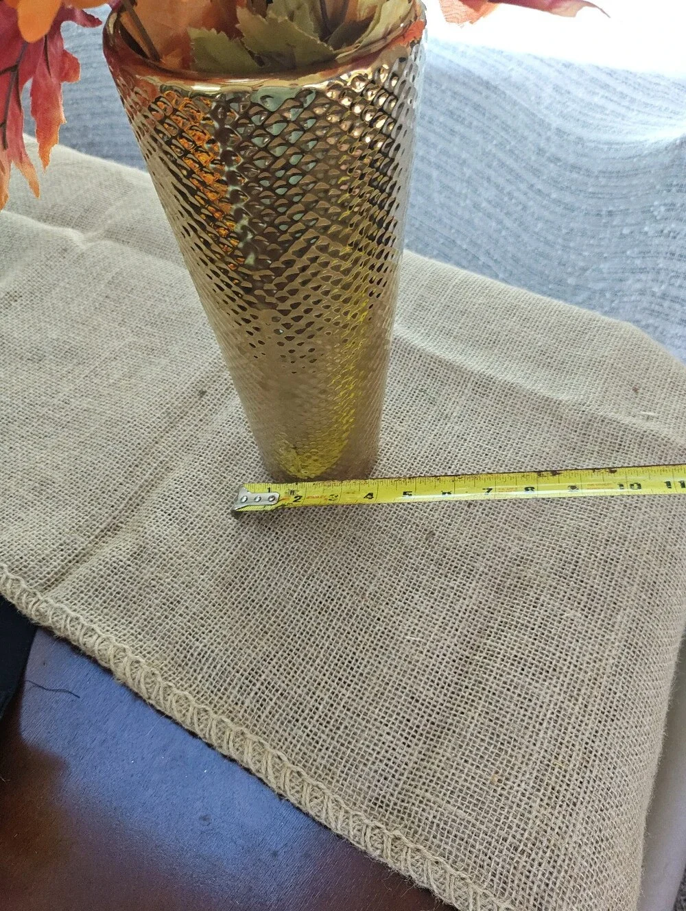 Fall Floral Centerpiece Orange Flowers Textured Gold Vase